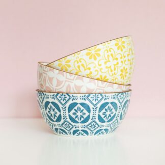 Patterned Porcelain Bowls, Set of 3